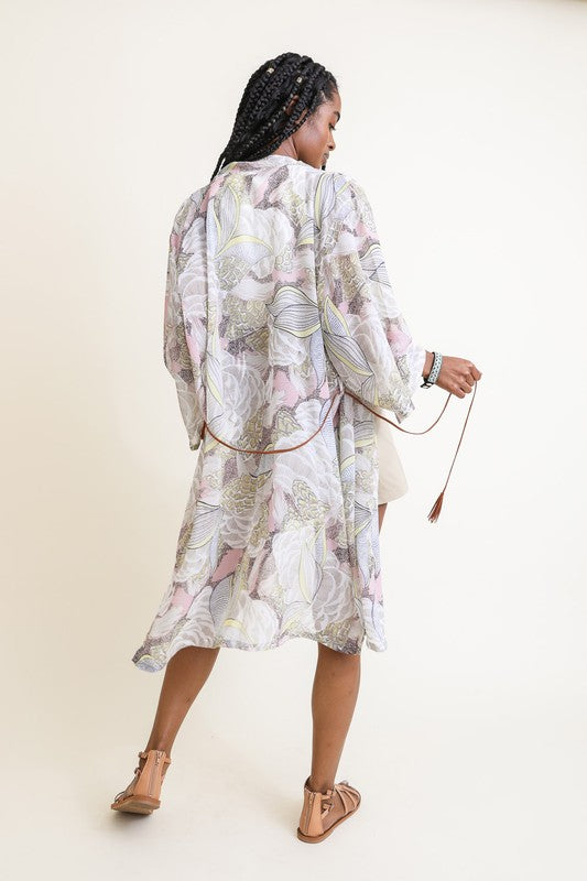 Floral Kimono W/ Suede Tie Belt