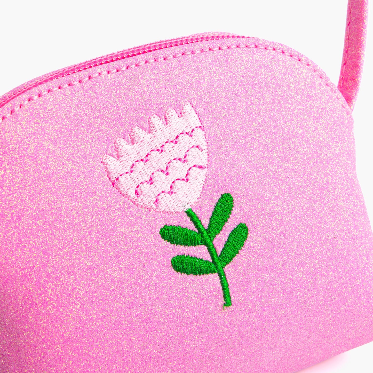 Sparkly Glitter Leather Purse with Flower Embroidery for Little Girls, Toddler (Ages 2-8)