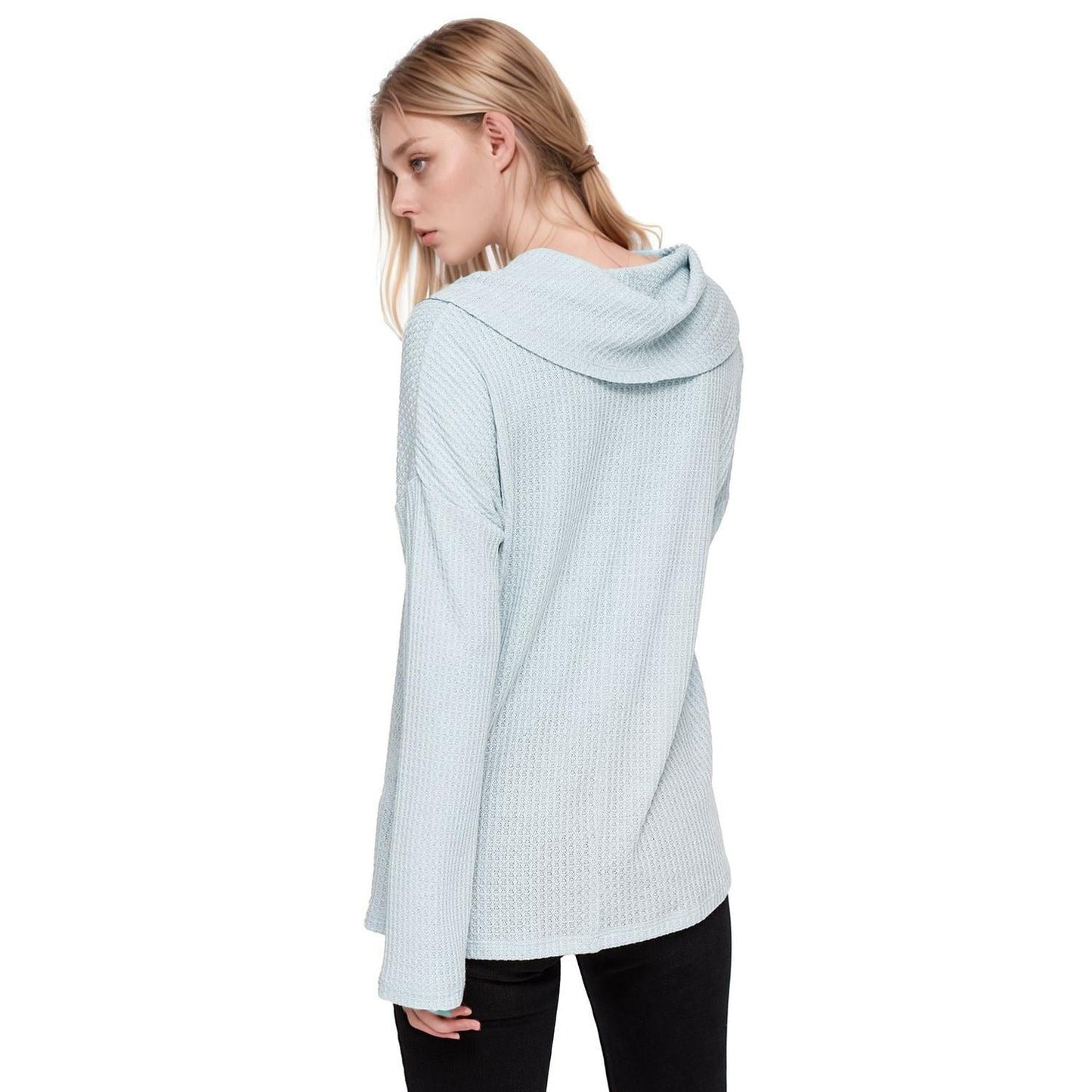 Pleione Draped Cowl Neck Top in Dusty Blue