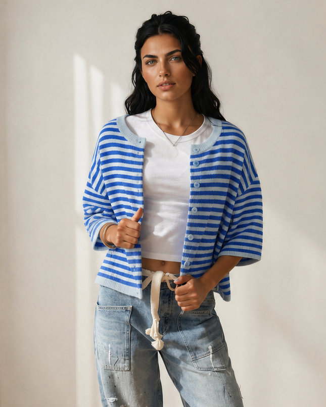 Freya Half Sleeve Knit Button Down Sweater Cardigan
