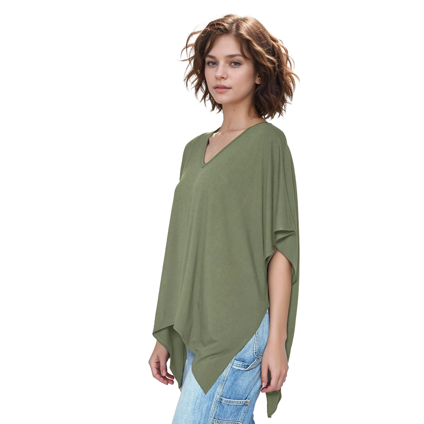 Basic V-Neck Poncho Styled Tunic