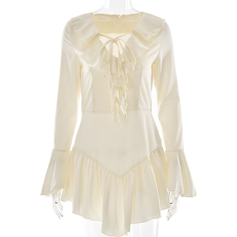 Patchwork Ruffled Slim Fit Dress