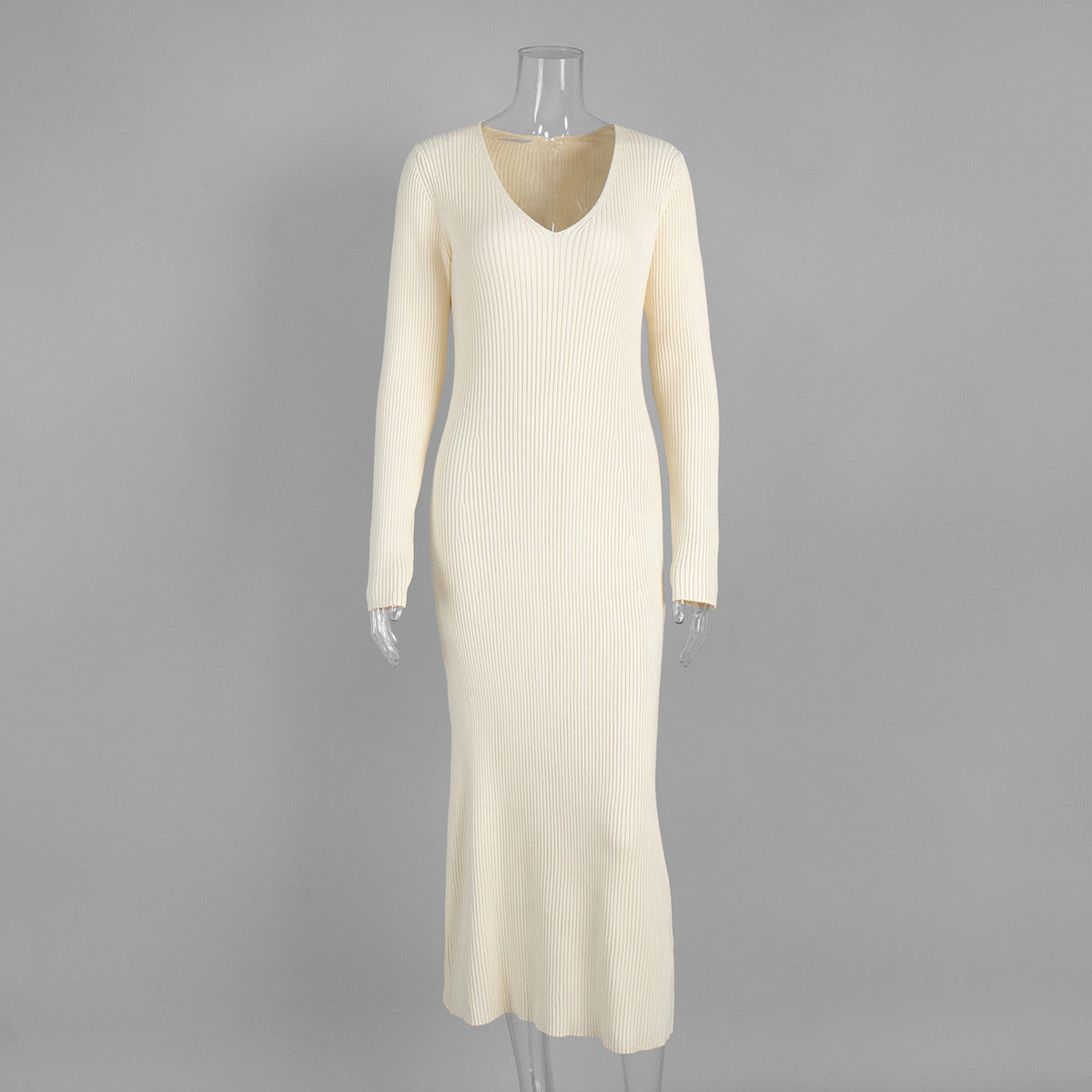 Elegant V neck Slim Hip Knitwear Dress