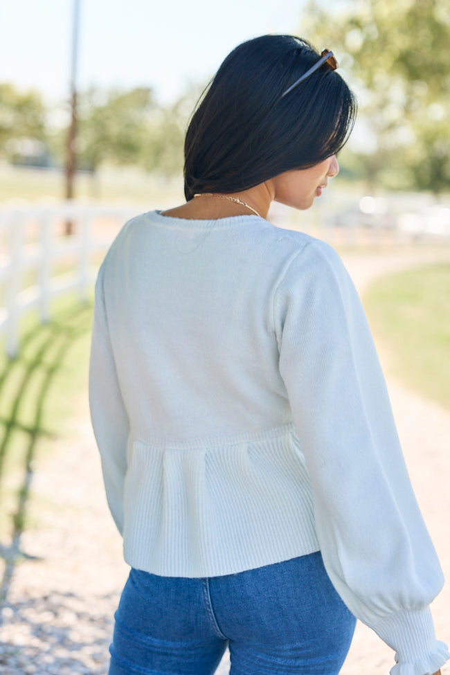 Easy To Love Peplum Long Sleeve Sweater - Ivory