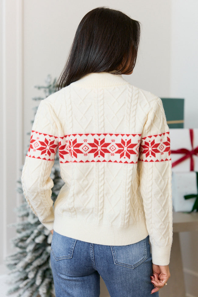 Holiday Happiness Cream Fair Isle Quarter Zip Sweater