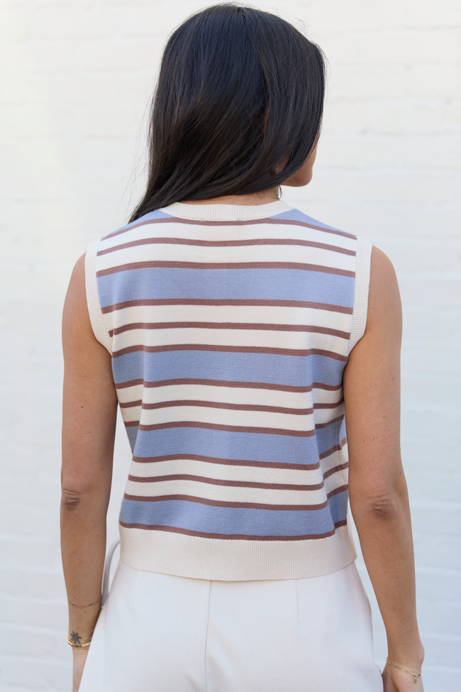 Addison Blue And Ivory Striped Cardigan Tank SALE
