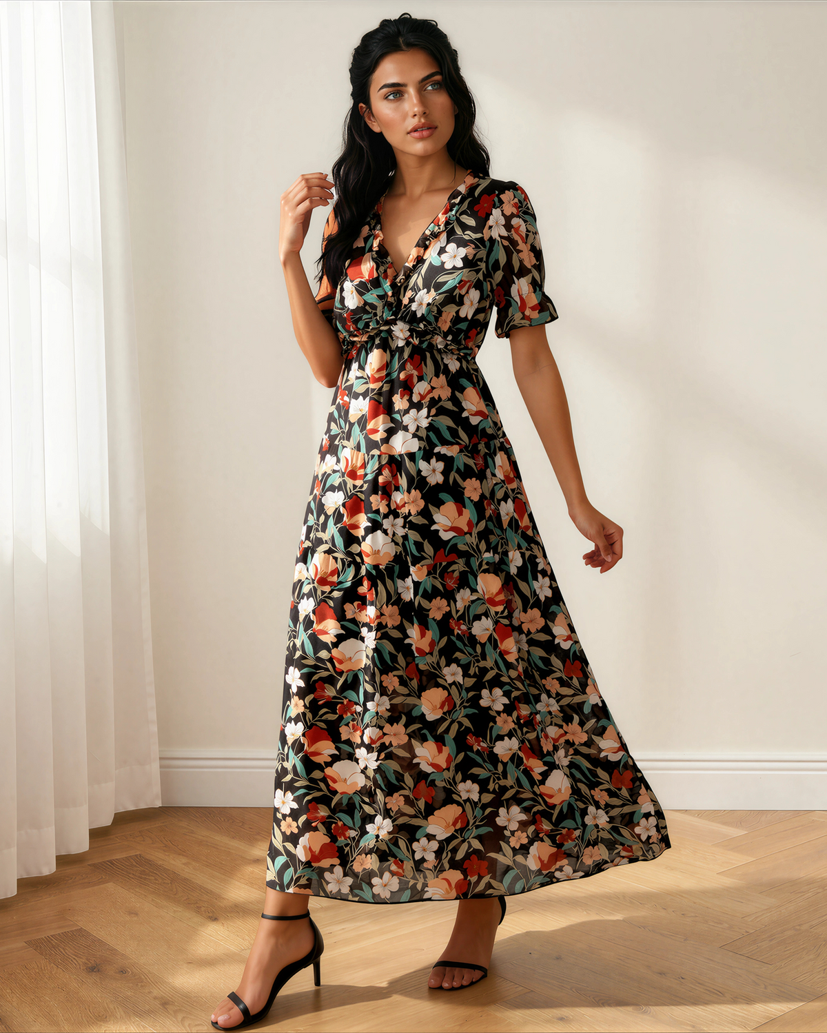 Haisley V Neck Short Sleeve Maxi Dress