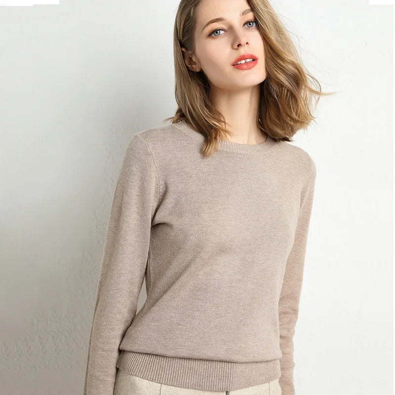 Slim O-Neck Cashmere Wool Blend Sweater