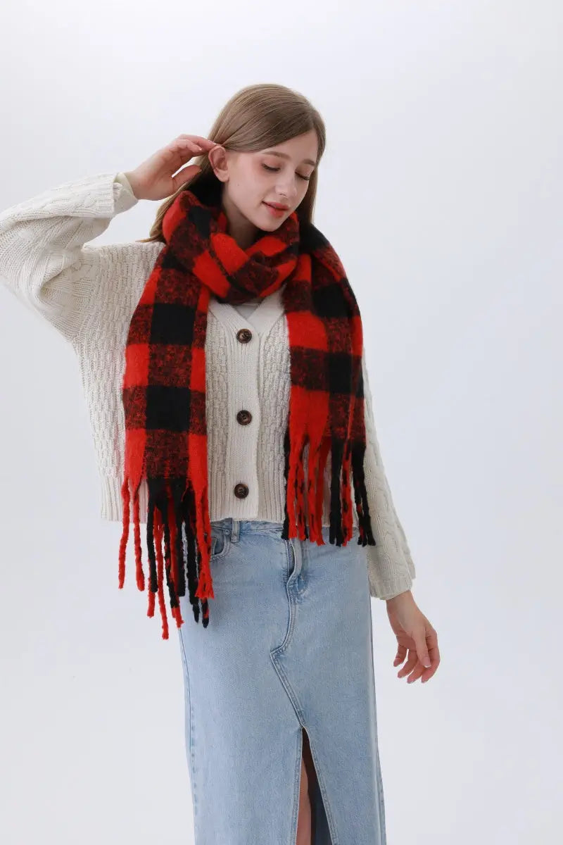 Classic Striped & Checkered Scarf – Timeless Fringe Elegance🧣✨