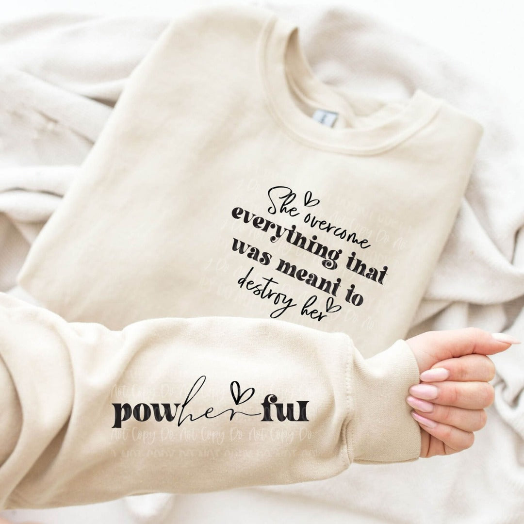 SHE OVERCAME With Sleeve Accent Sweatshirt