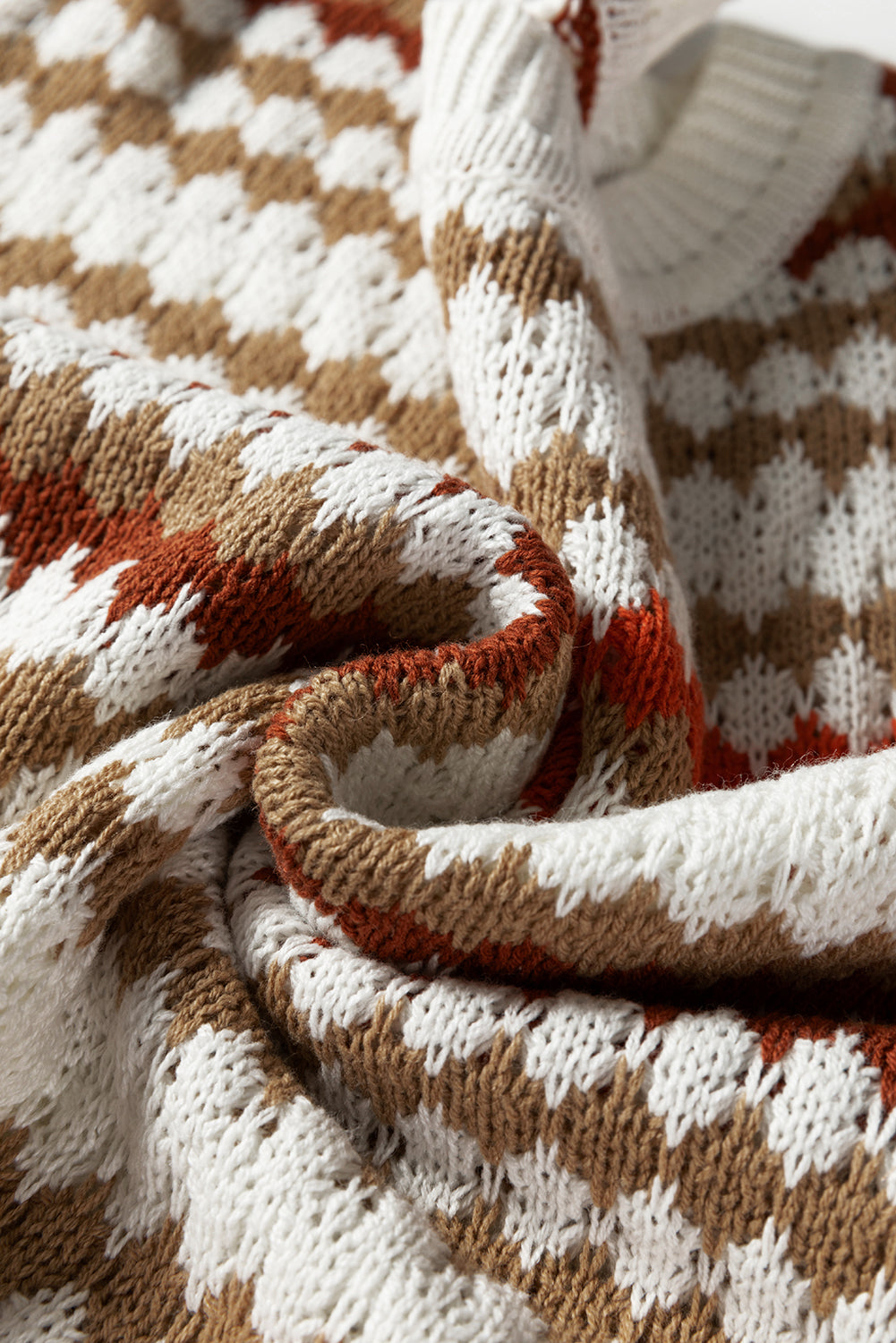 Stripe Eyelet Knit Drop Shoulder Sweater