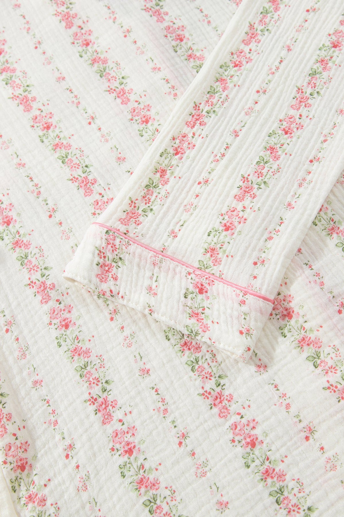 Pink Floral Print Long Sleeve Button Front Shirt Pajama Pant Set