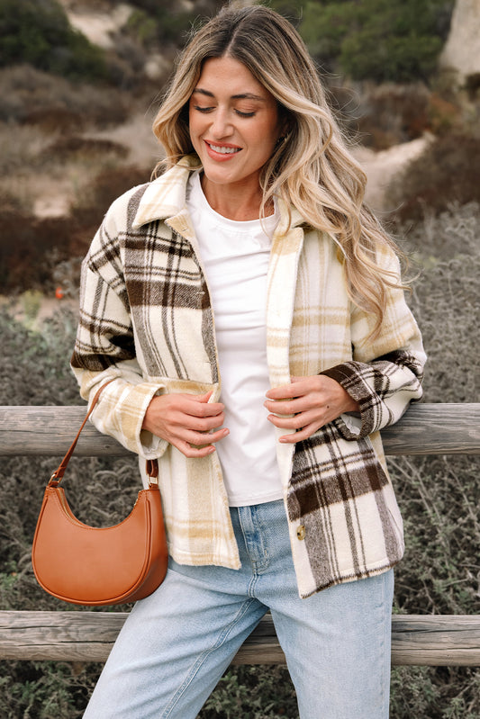 Plaid Patchwork Side Pocket Button-Up Shacket
