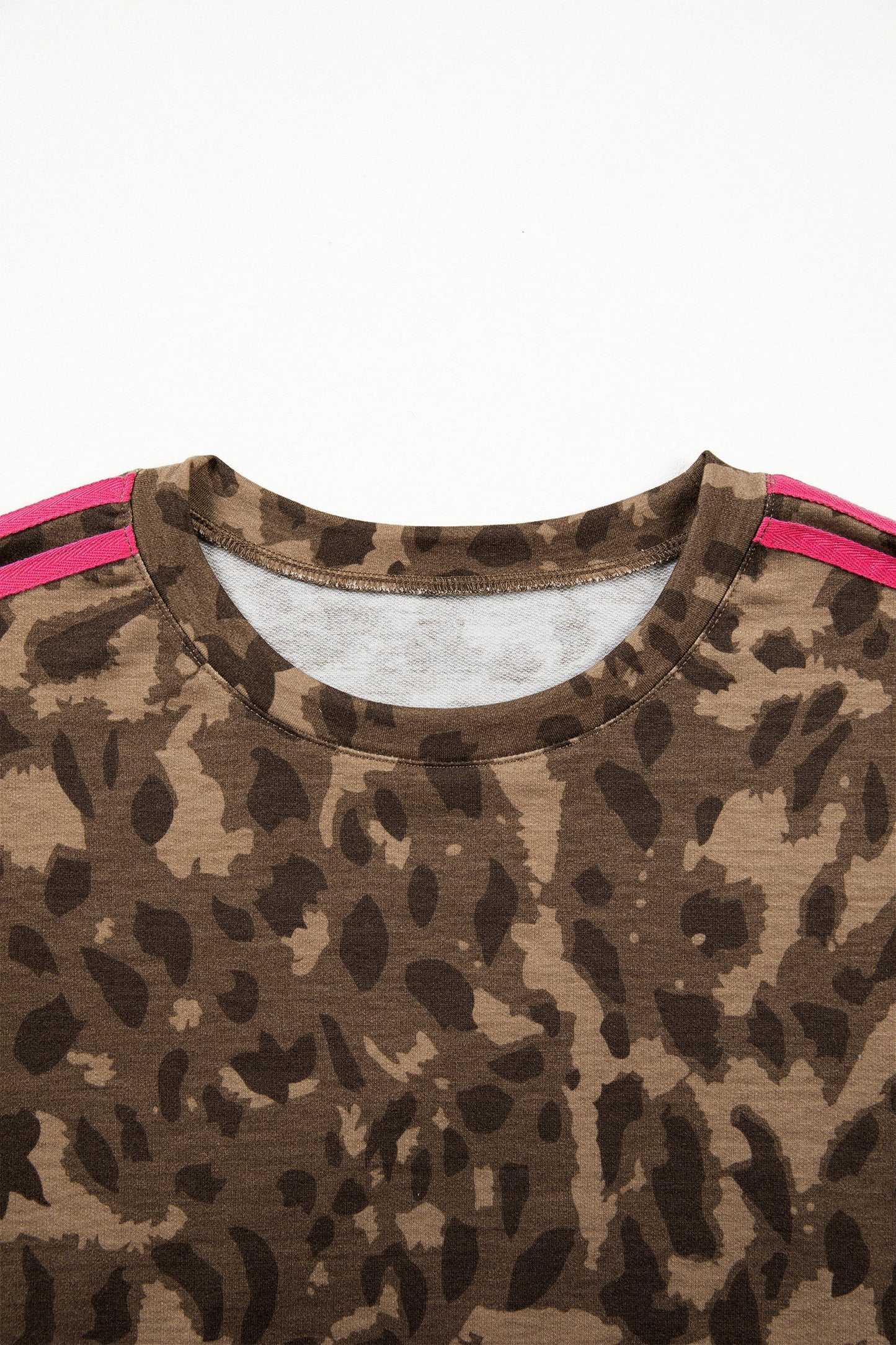Leopard Contrast Stripe Mini T-Shirt Dress w/ Pockets