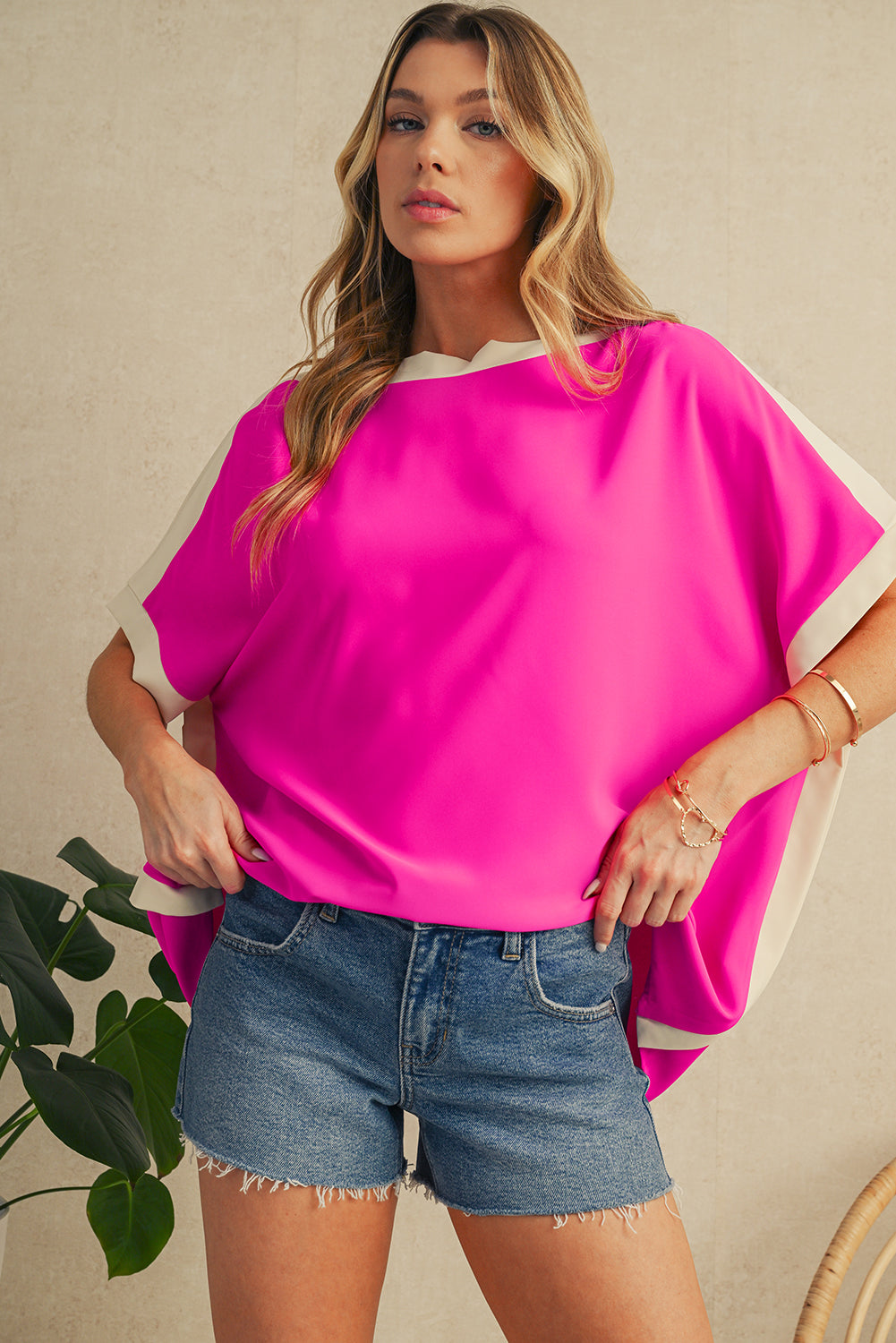 Color Block Boat Neck Tunic Blouse