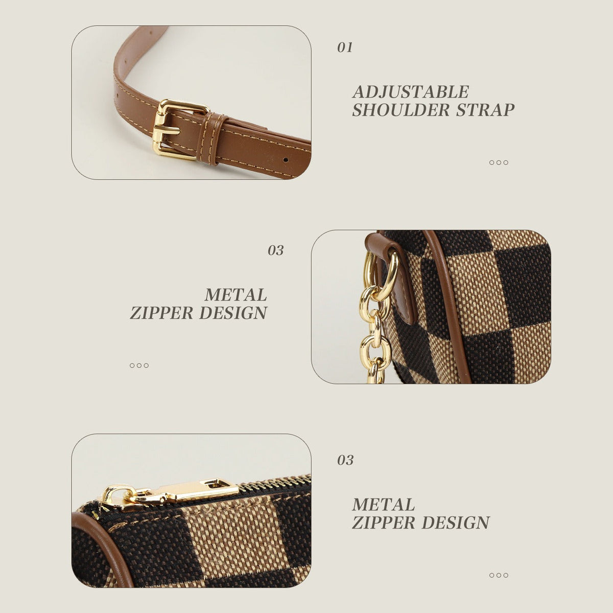 Small Crossbody Bag – Versatile Commute with Checkerboard Canvas