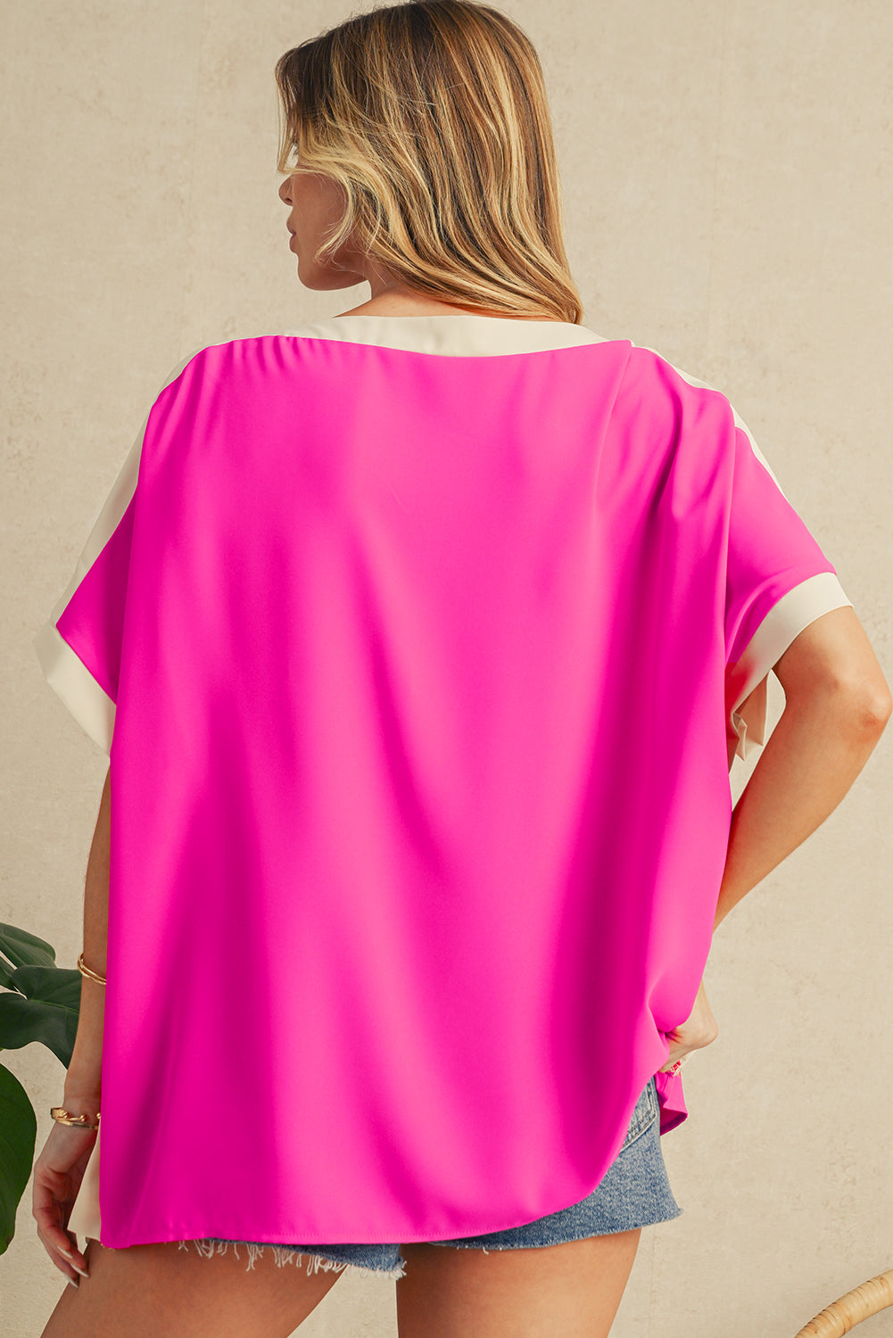 Color Block Boat Neck Tunic Blouse