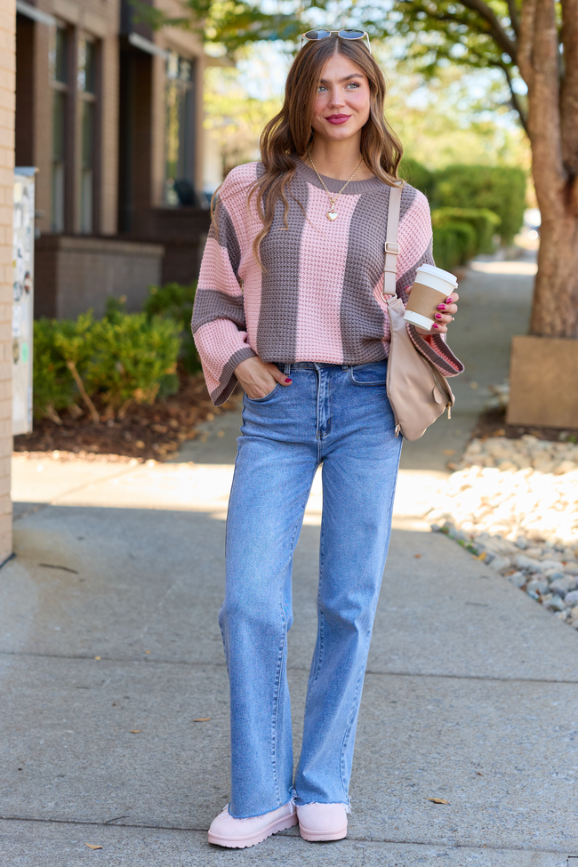 A Rare Find Pink/Brown Vertical Striped Sweater