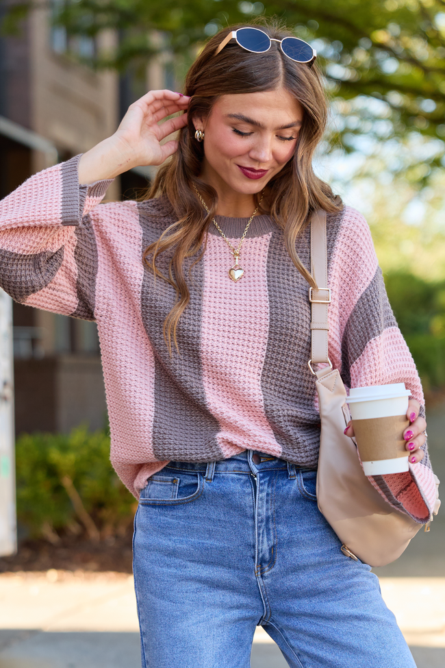 A Rare Find Pink/Brown Vertical Striped Sweater