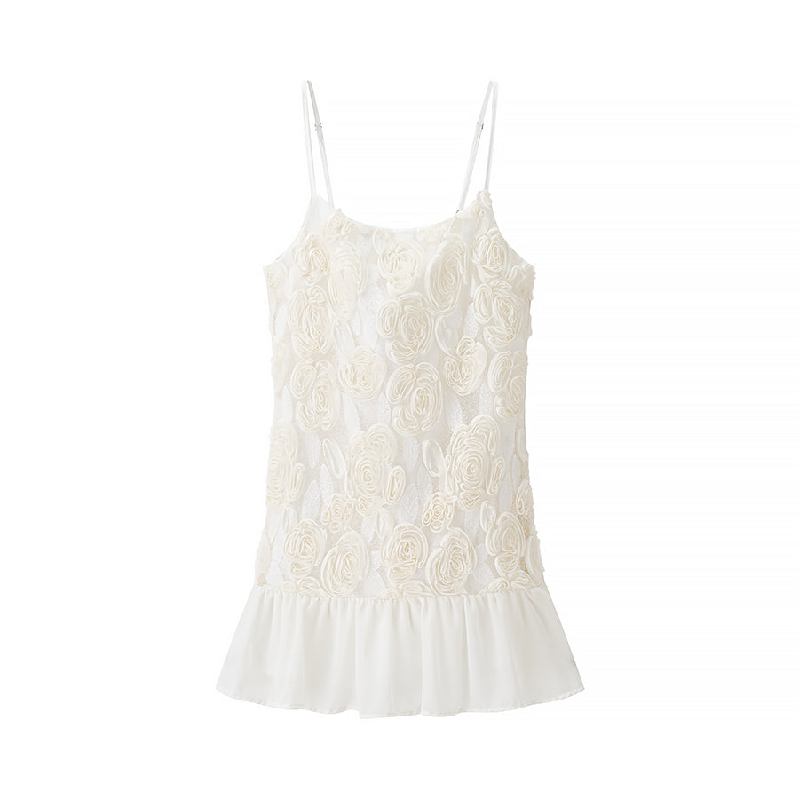 Three Dimensional Floral Chiffon Patchwork Sling Dress