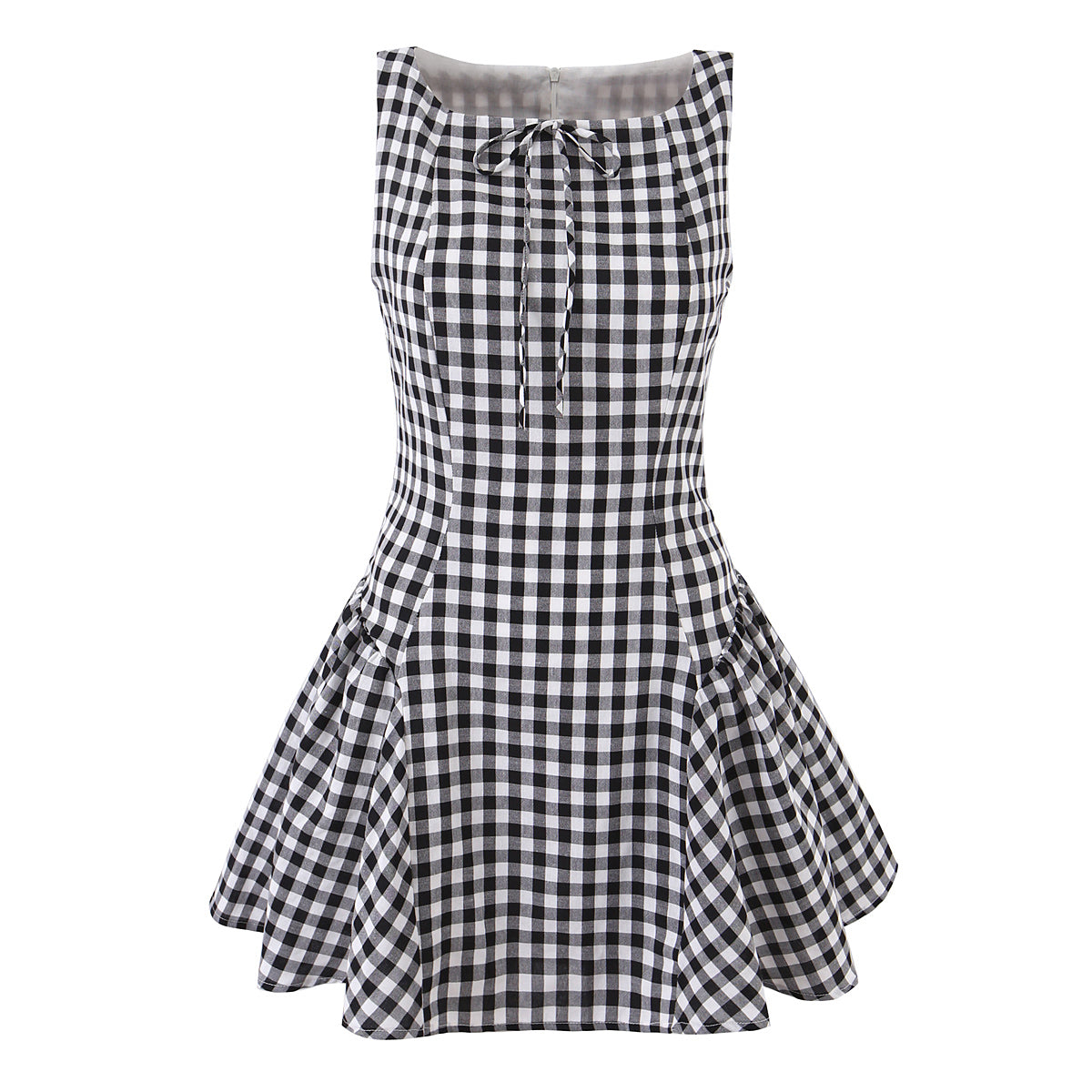Pleated Waist Tight Suspender Plaid Dress