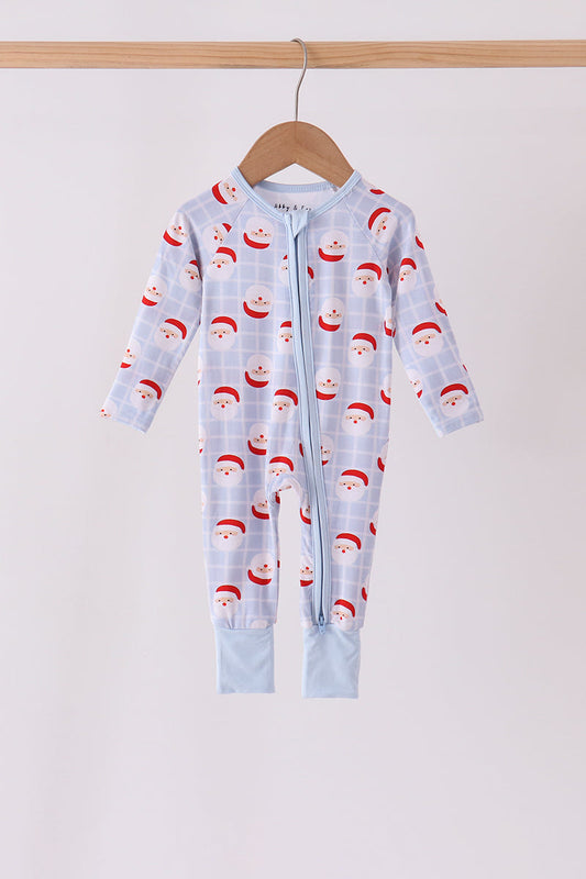 Blue Santa Claus Zip Bamboo Romper
