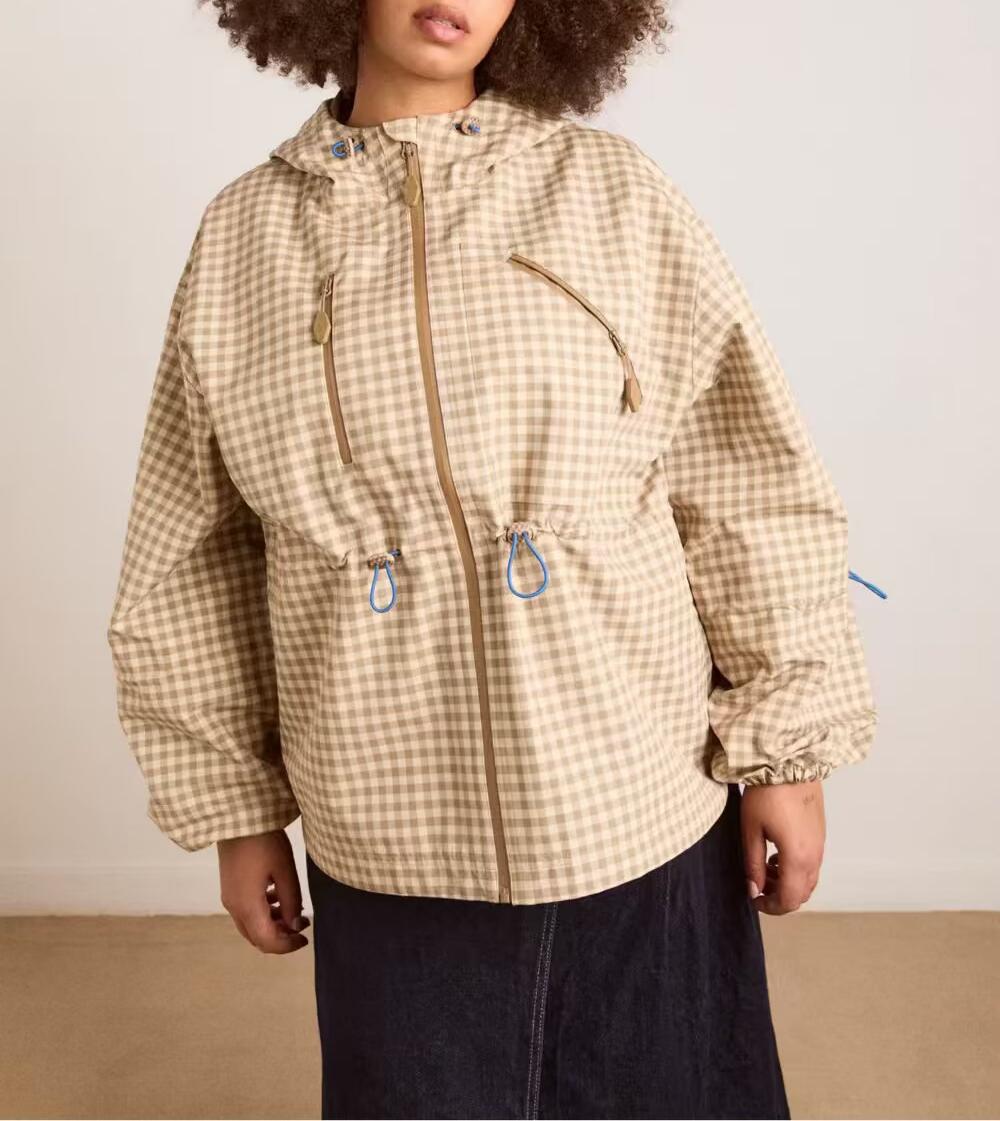 Waist Controlled Slimming Hooded Plaid Coat