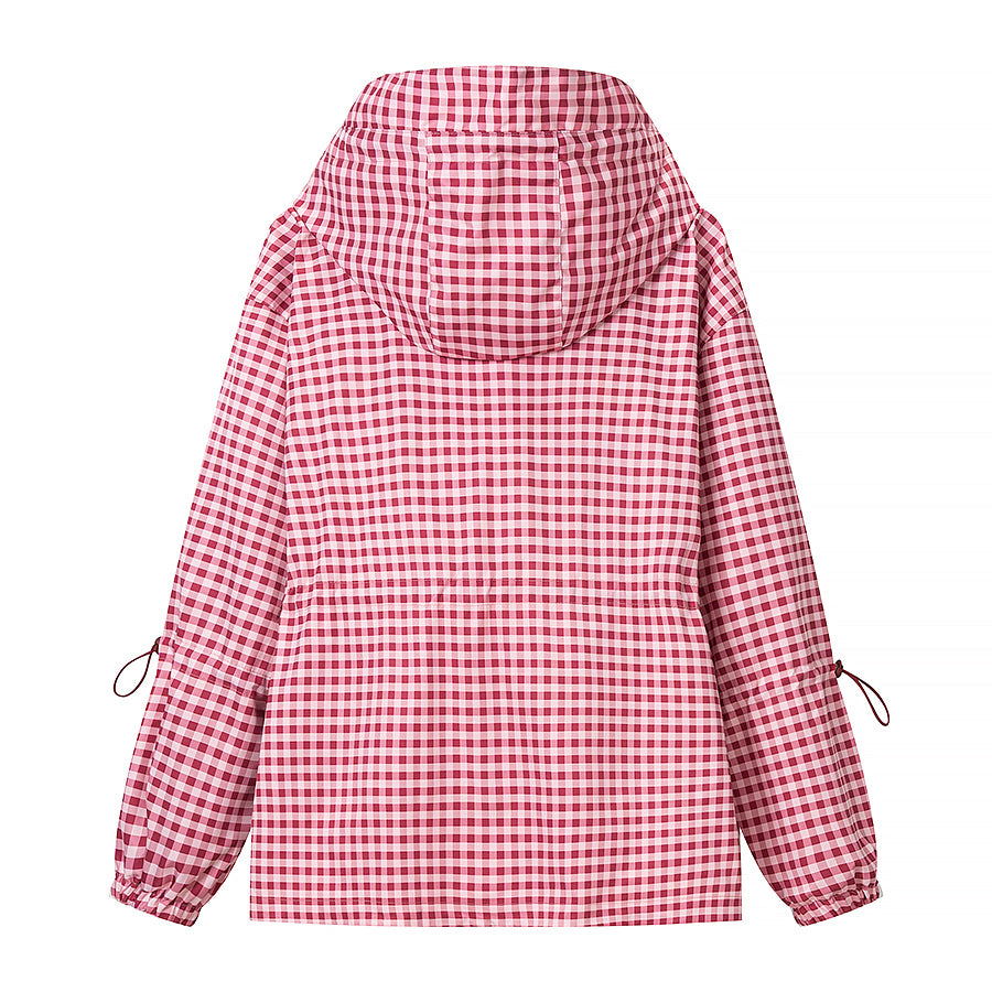 Waist Controlled Slimming Hooded Plaid Coat