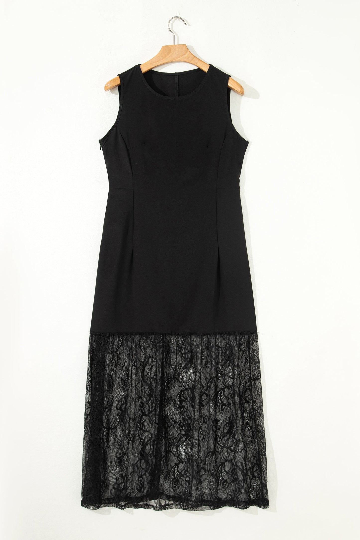 Solid Lace Patchwork Sleeveless Maxi Dress