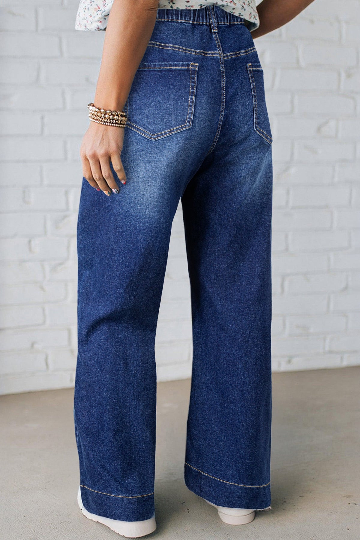 Light Blue Acid Wash Contrast Lace-up Plus Size Jeans