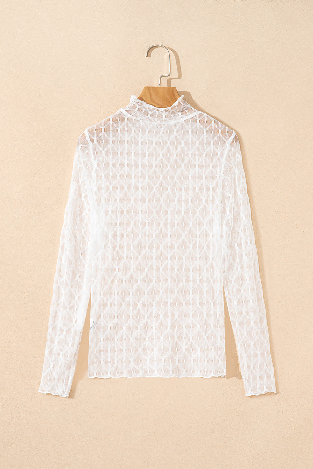 Sheer Mesh Lettuce Trim Long Sleeve Top