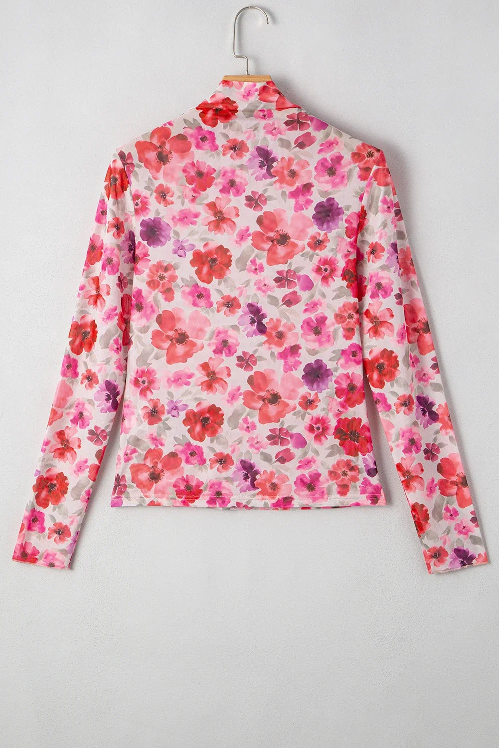 Floral Long Sleeve Slim Fit Mesh Top