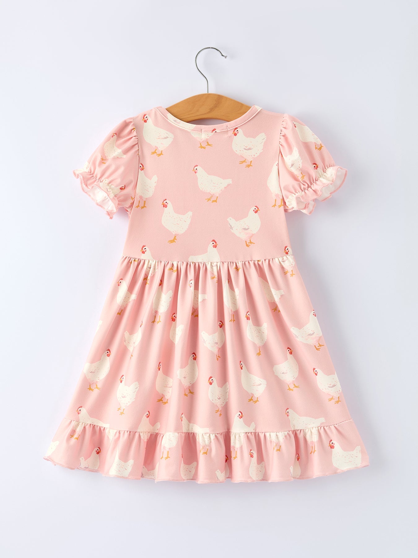 Farm Chicken Print Girls Ruffle Dress