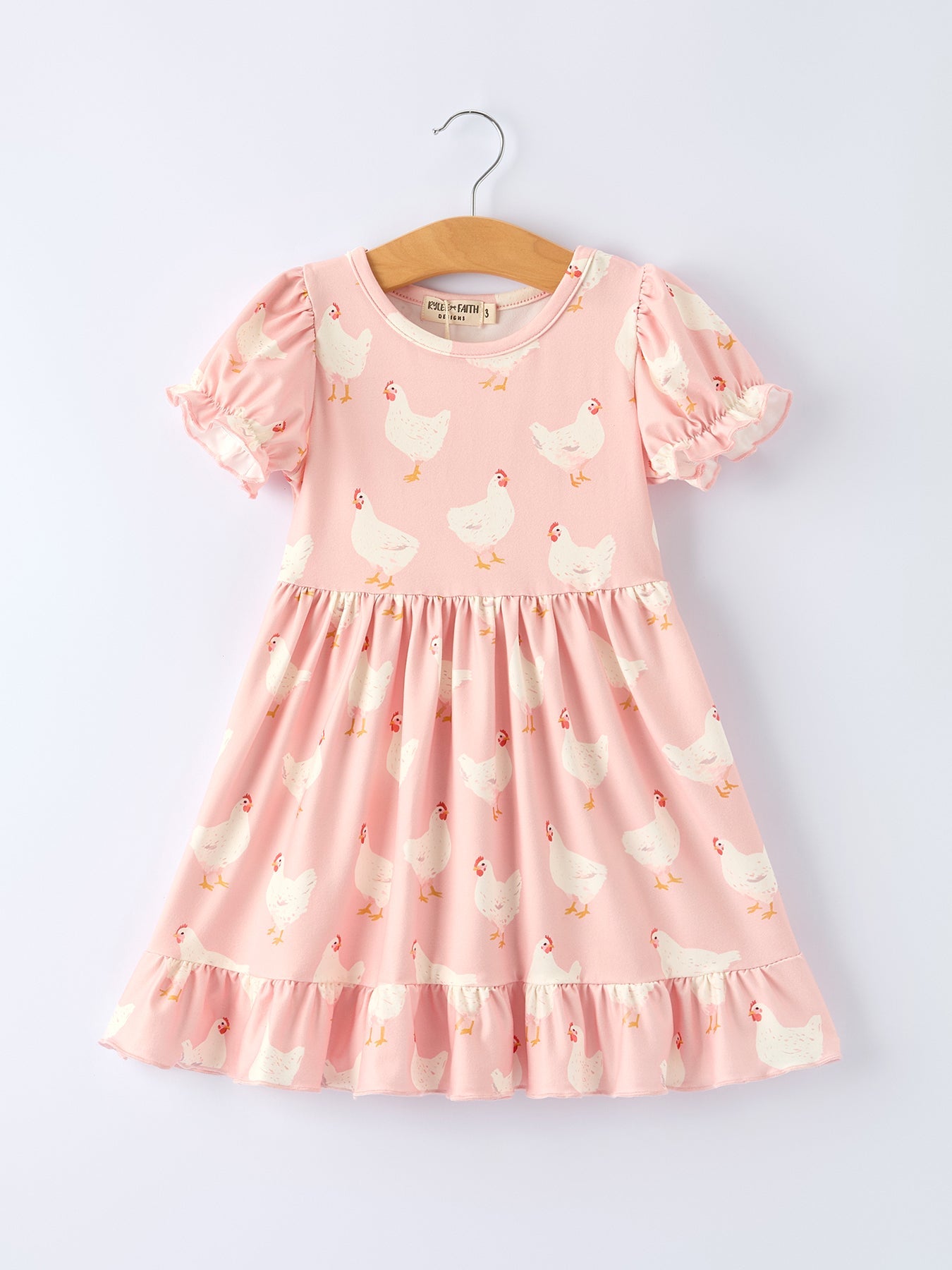 Farm Chicken Print Girls Ruffle Dress