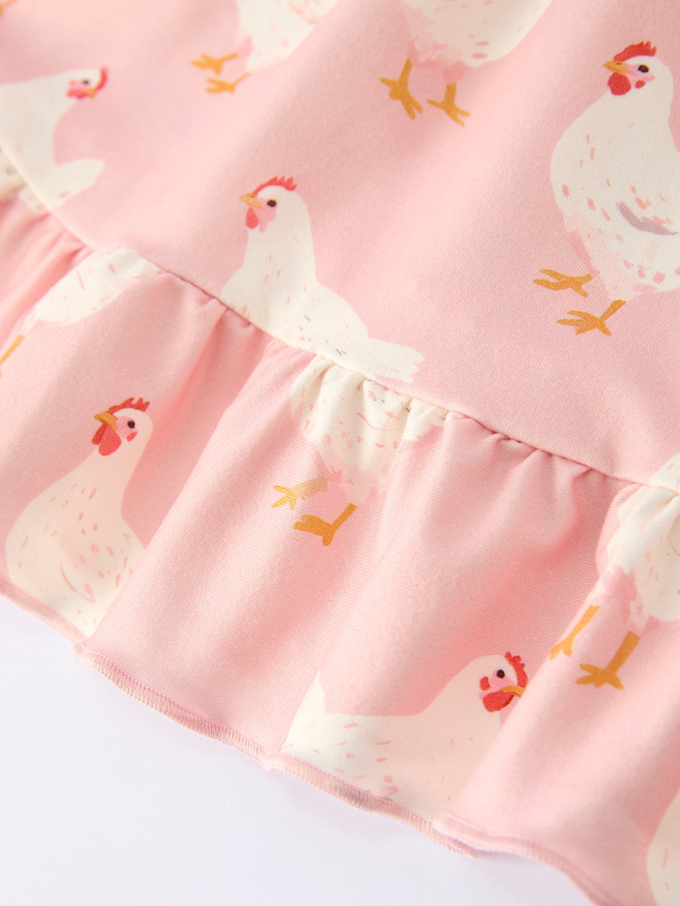 Farm Chicken Print Girls Ruffle Dress