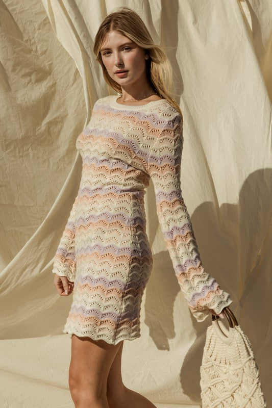 Colorful Bell Sleeve Sweater Dress