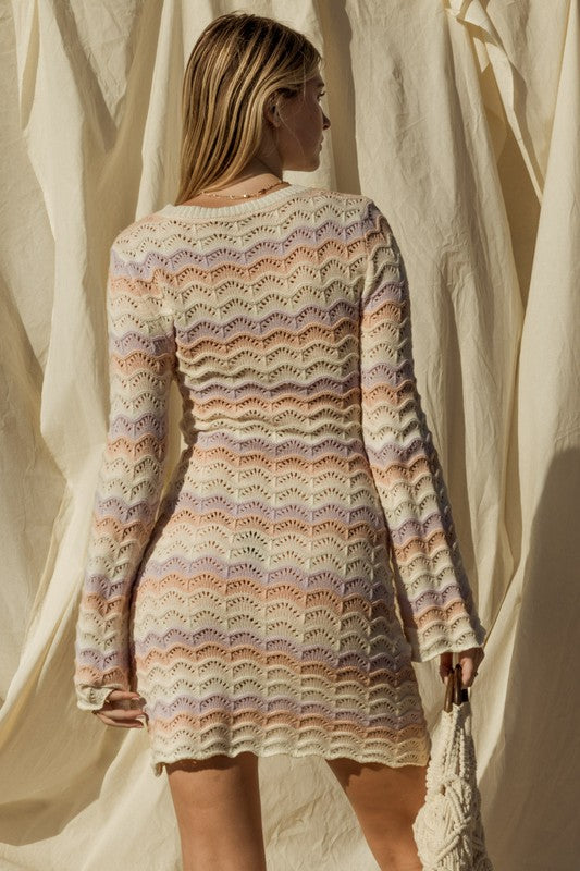 Colorful Bell Sleeve Sweater Dress