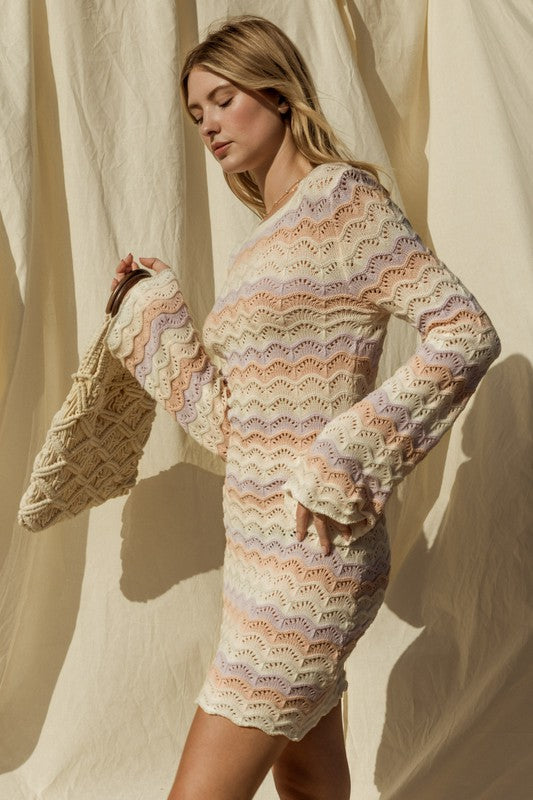 Colorful Bell Sleeve Sweater Dress