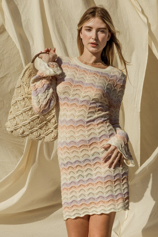 Colorful Bell Sleeve Sweater Dress