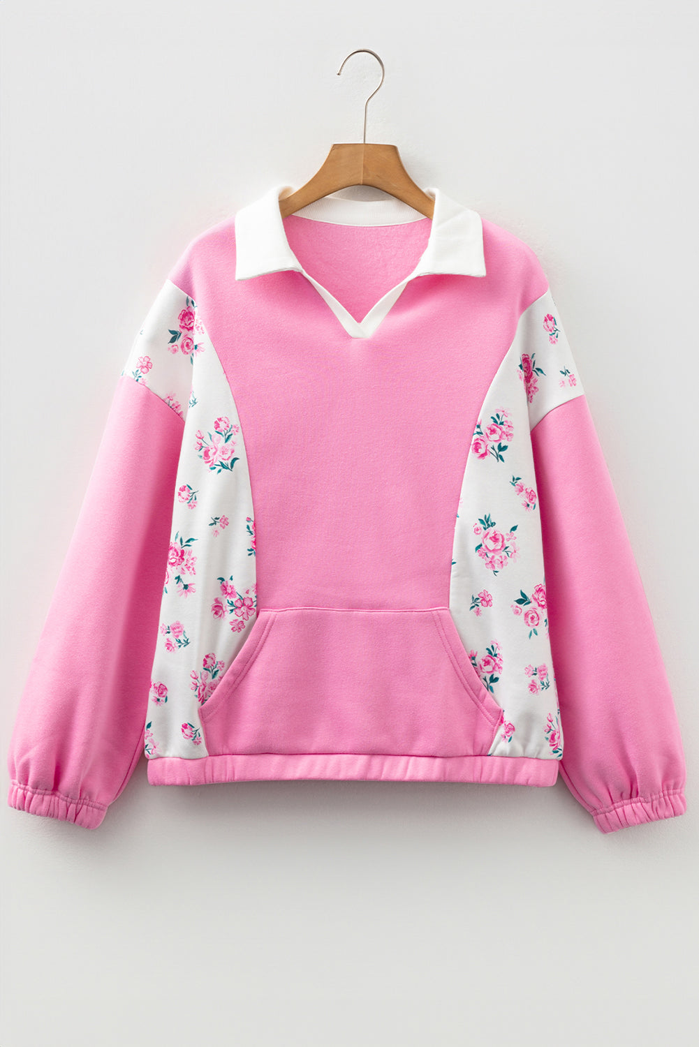 Colorblock Polo Floral Patchwork Pullover