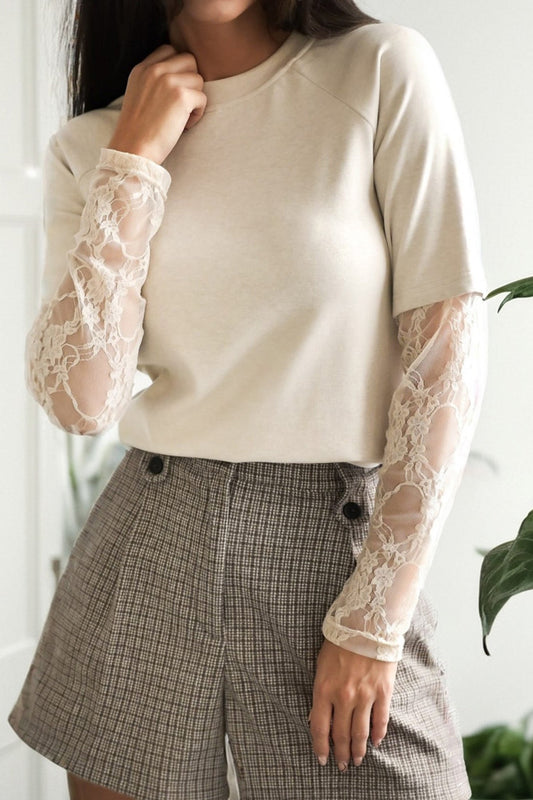 Solid Lace Patchwork Long Sleeve T-Shirt