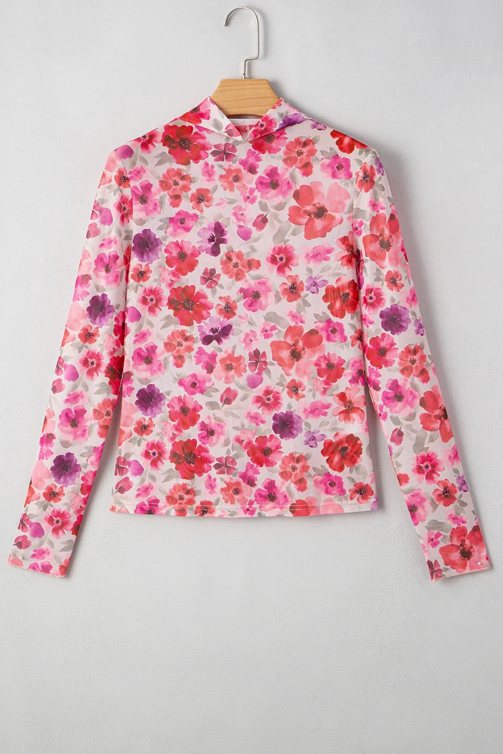 Floral Long Sleeve Slim Fit Mesh Top
