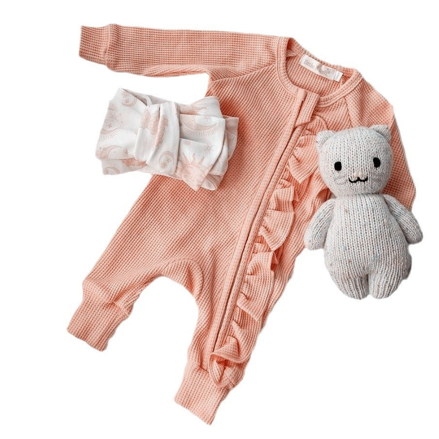 Infant Bodysuit Long-sleeved Knitted Stretch Waffle Jumpsuit