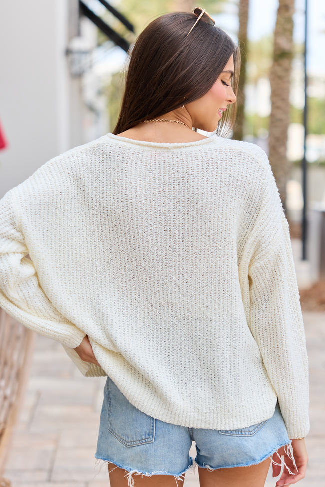Mckenzie Ivory Open Knit V-Neck Sweater