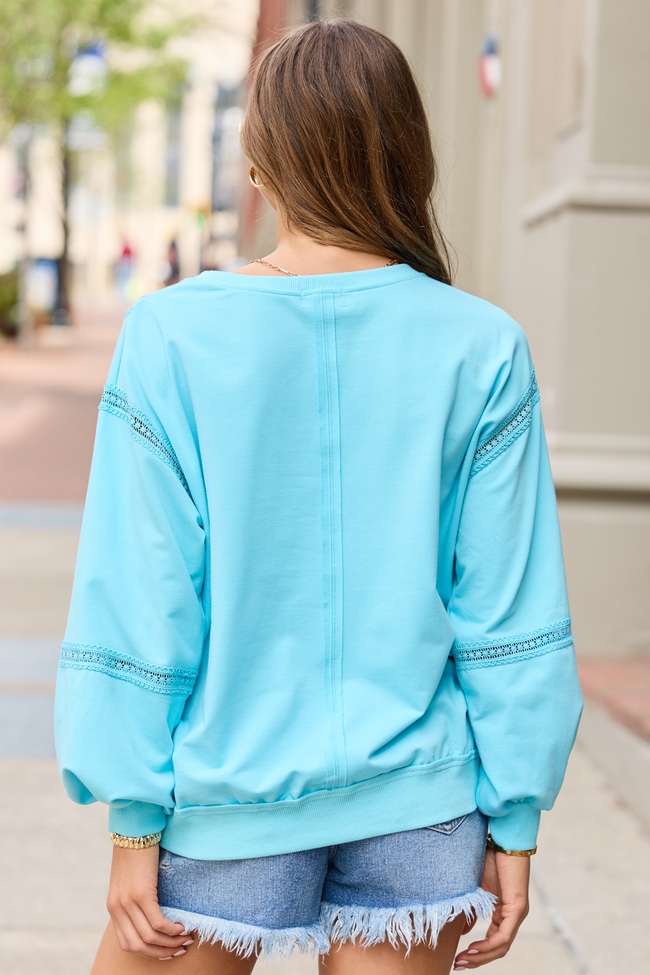 Sadie Turquoise Eyelet Trim Pullover