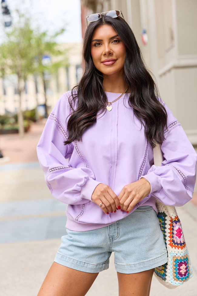 Sadie Lavender Eyelet Trim Pullover
