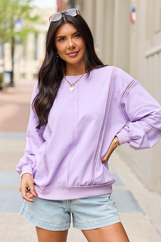 Sadie Lavender Eyelet Trim Pullover
