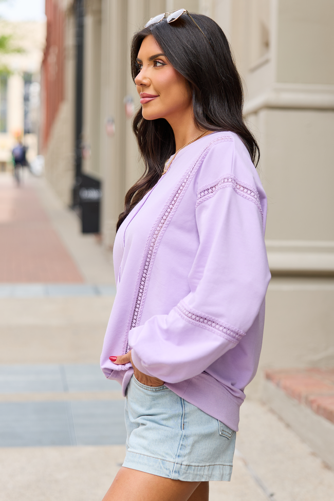 Sadie Lavender Eyelet Trim Pullover