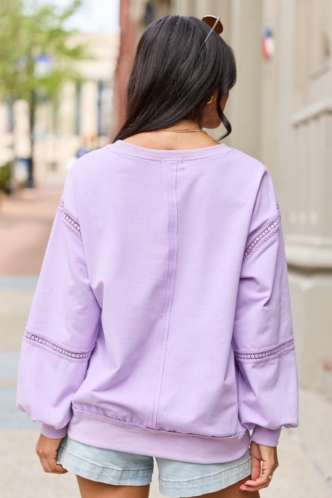 Sadie Lavender Eyelet Trim Pullover