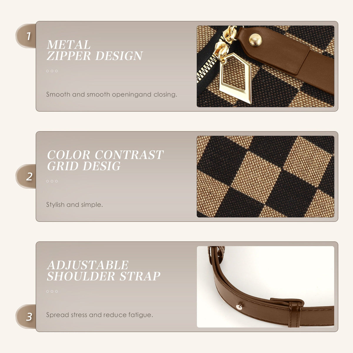 Small Crossbody Bag – Versatile Commute with Checkerboard Canvas